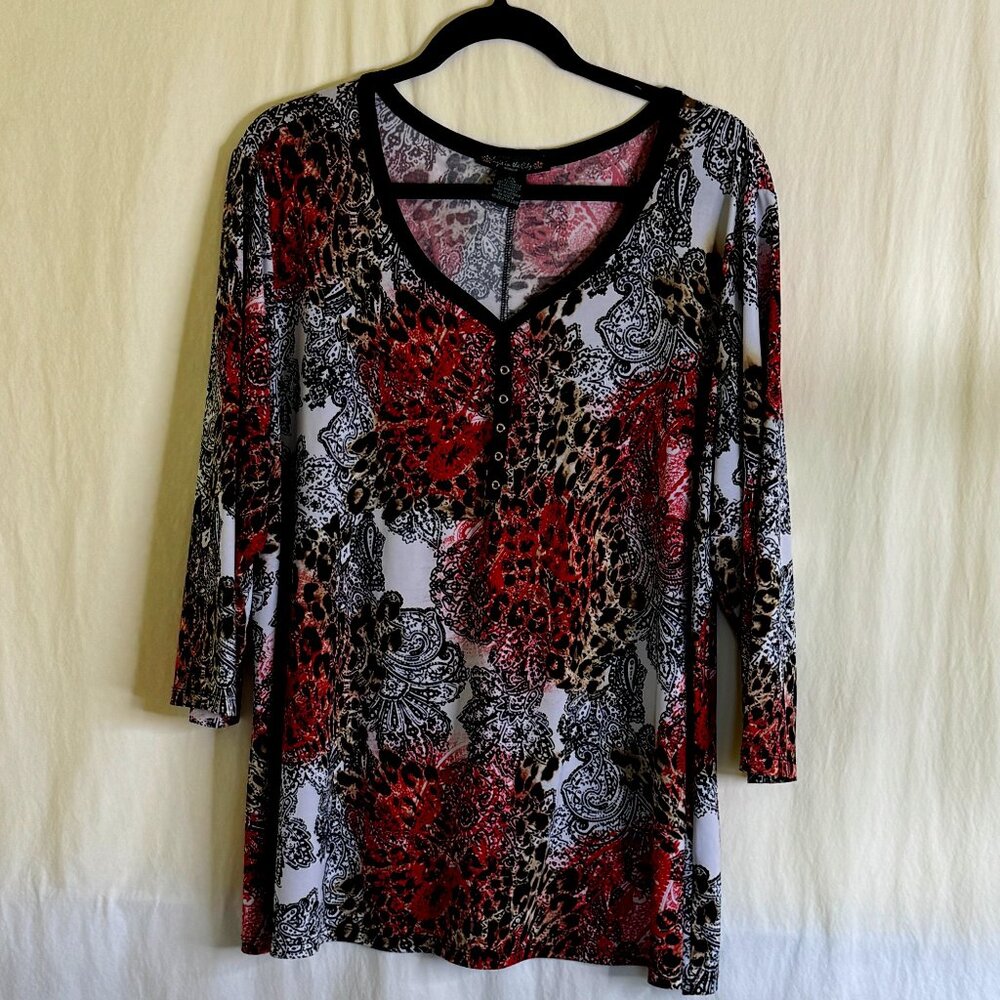 Suzie in the City Women's Pullover Colorful 3/4 Sleeve Top Blouse Plus Size 3X